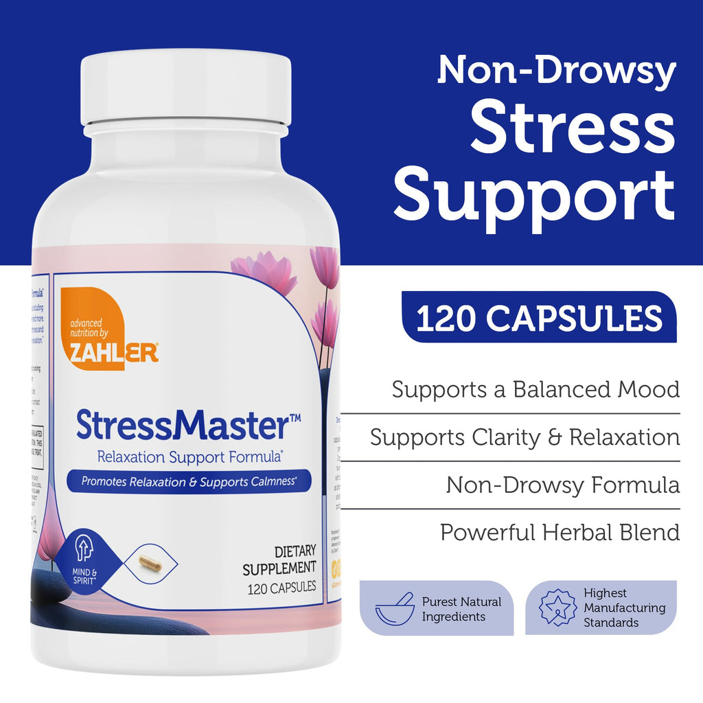 Zahler StressMaster, Relaxation Support Supplement, Promotes Natural Calm, Certified Kosher 120 Capsules - TrustMedUSA