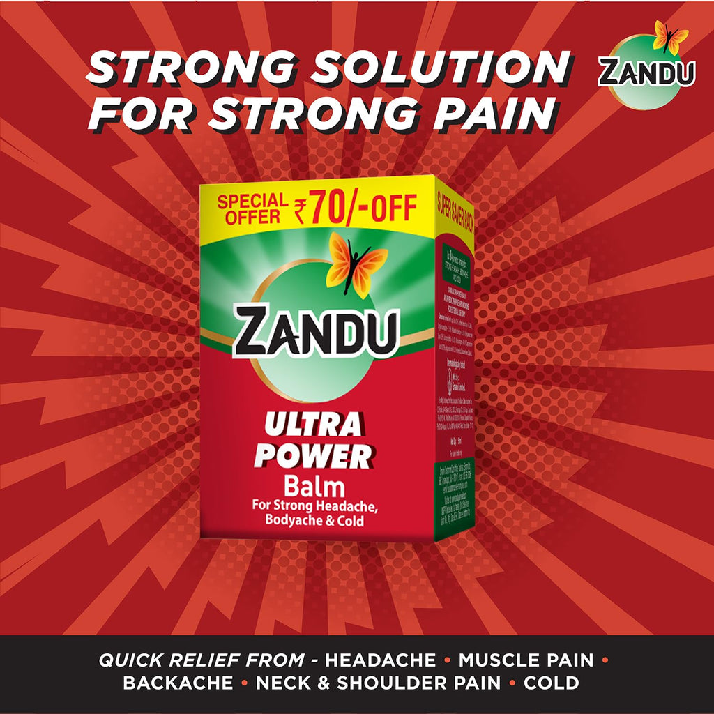 Zandu Ultra Red Balm | Ayurvedic Balm with Menthol, Camphor, Eucalyptus Oil | Relieves from Bodyache, Cold & Muscle Stiffness | Non Greasy & Fast Acting | 0.85 Fl Oz (Pack of 1) - TrustMedUSA
