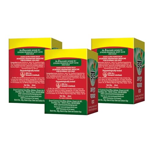 Zandu Ultra Red Balm | Ayurvedic Balm with Menthol, Camphor, Eucalyptus Oil | Relieves from Bodyache, Cold & Muscle Stiffness | Non Greasy & Fast Acting | 0.85 Fl Oz (Pack of 1) - TrustMedUSA
