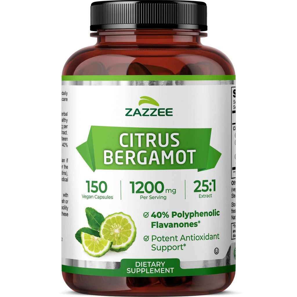 Zazzee Citrus Bergamot 25:1 Extract, 1200 mg Per Serving, 40% Polyphenolic Flavanones, 150 Vegan Capsules, 5 Month Supply, Citrus Bergamia, Antioxidant Support, Certified Kosher, Non-GMO, Made in USA - TrustMedUSA
