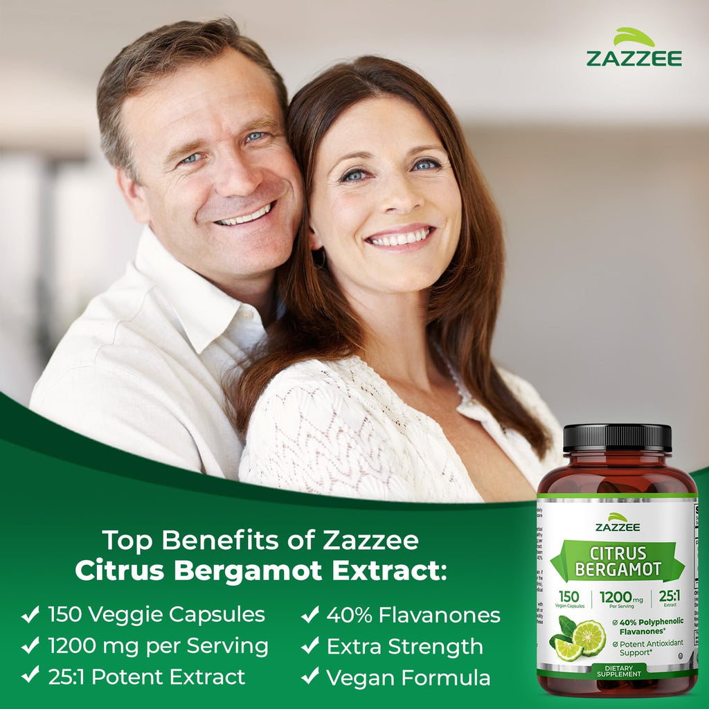 Zazzee Citrus Bergamot 25:1 Extract, 1200 mg Per Serving, 40% Polyphenolic Flavanones, 150 Vegan Capsules, 5 Month Supply, Citrus Bergamia, Antioxidant Support, Certified Kosher, Non-GMO, Made in USA - TrustMedUSA