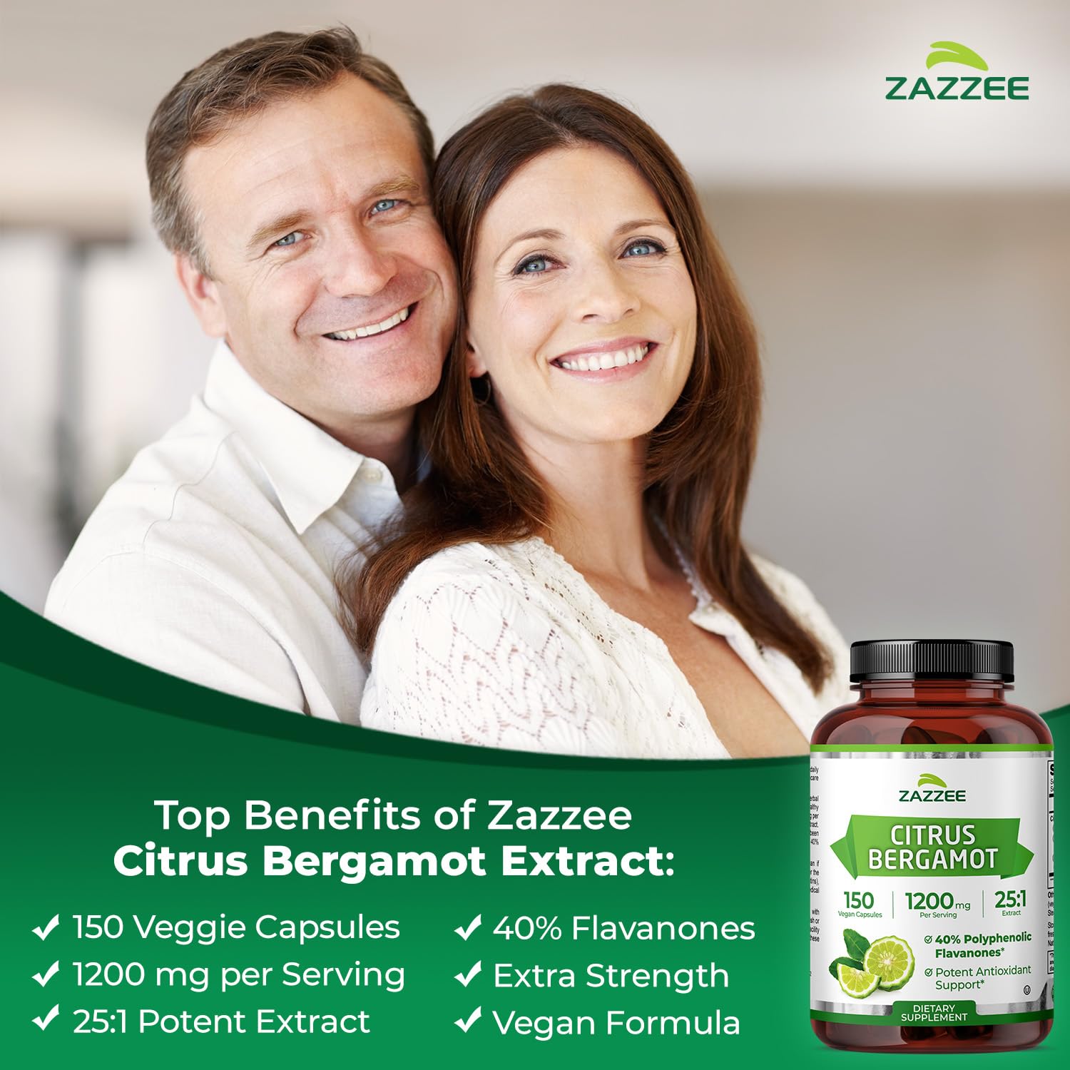 Zazzee Citrus Bergamot 25:1 Extract, 1200 mg Per Serving, 40% Polyphenolic Flavanones, 150 Vegan Capsules, 5 Month Supply, Citrus Bergamia, Antioxidant Support, Certified Kosher, Non-GMO, Made in USA - TrustMedUSA