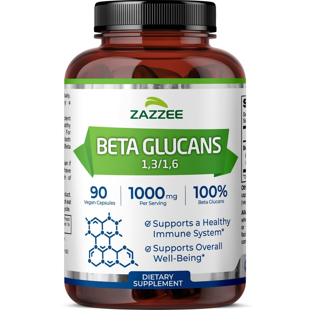 Zazzee Extra Strength 1,3/1,6 Beta Glucans, 1000 mg, 100% Concentrated, 90 Vegan Capsules, Supports a Healthy Immune System, 100% Vegetarian, All-Natural and Non-GMO - TrustMedUSA