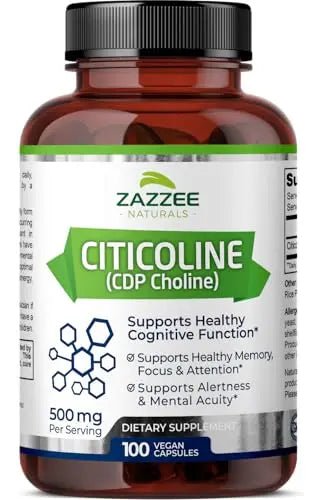 Zazzee Extra Strength Citicoline CDP Choline, 500 mg per Serving, 100 Vegan Capsules - TrustMedUSA