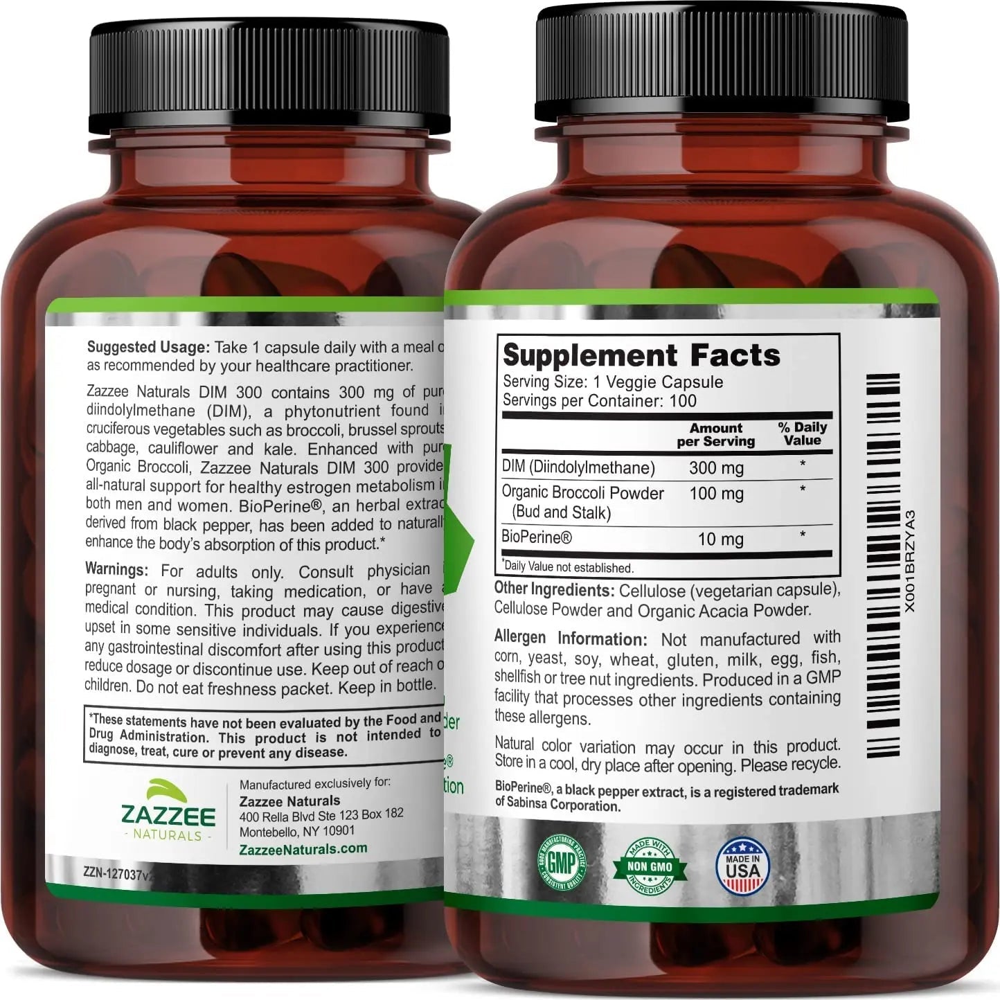Zazzee Extra Strength DIM 300, 10 mg BioPerine and 300 mg DIM per Capsule, 100 Vegan - TrustMedUSA