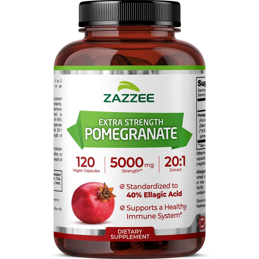 Zazzee Extra Strength Pomegranate 20:1 Extract, 40% Ellagic Acid, 120 Vegan Capsules, 4 Month Supply, Punica Granatum, Antioxidant & Cellular Health Support, Non-GMO, Made in the USA - TrustMedUSA