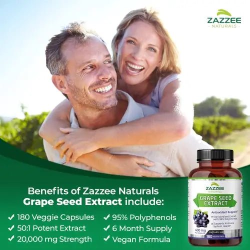 Zazzee High Strength Grape Seed 50:1 Extract, 20,000 mg Strength, 180 Vegan Capsules - TrustMedUSA