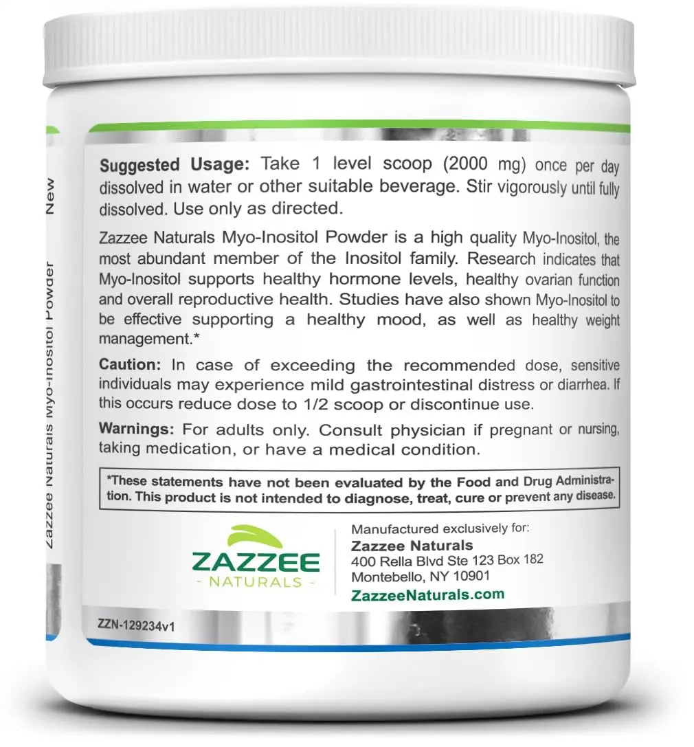 Zazzee Myo-Inositol Powder, 6 Month Supply, 183 Servings, 2000 mg per Serving - TrustMedUSA