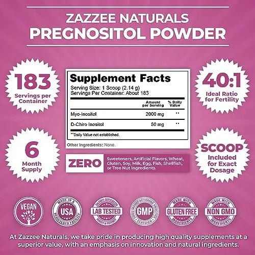 Zazzee PREGNOSITOL Powder, 183 Servings, 6 Month Supply, Premium Myo-Inositol - TrustMedUSA