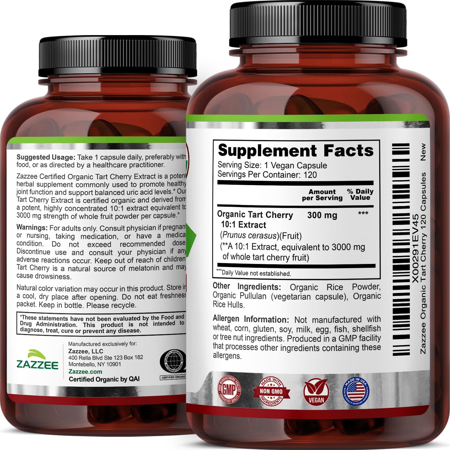 Zazzee USDA Organic Tart Cherry 10:1 Extract, 120 Vegan Capsules, 4 Month Supply, Montmorency Cherry, Daily Wellness Antioxidant Support, Organic Herbal Supplement, All-Natural, Non-GMO, Made in USA - TrustMedUSA