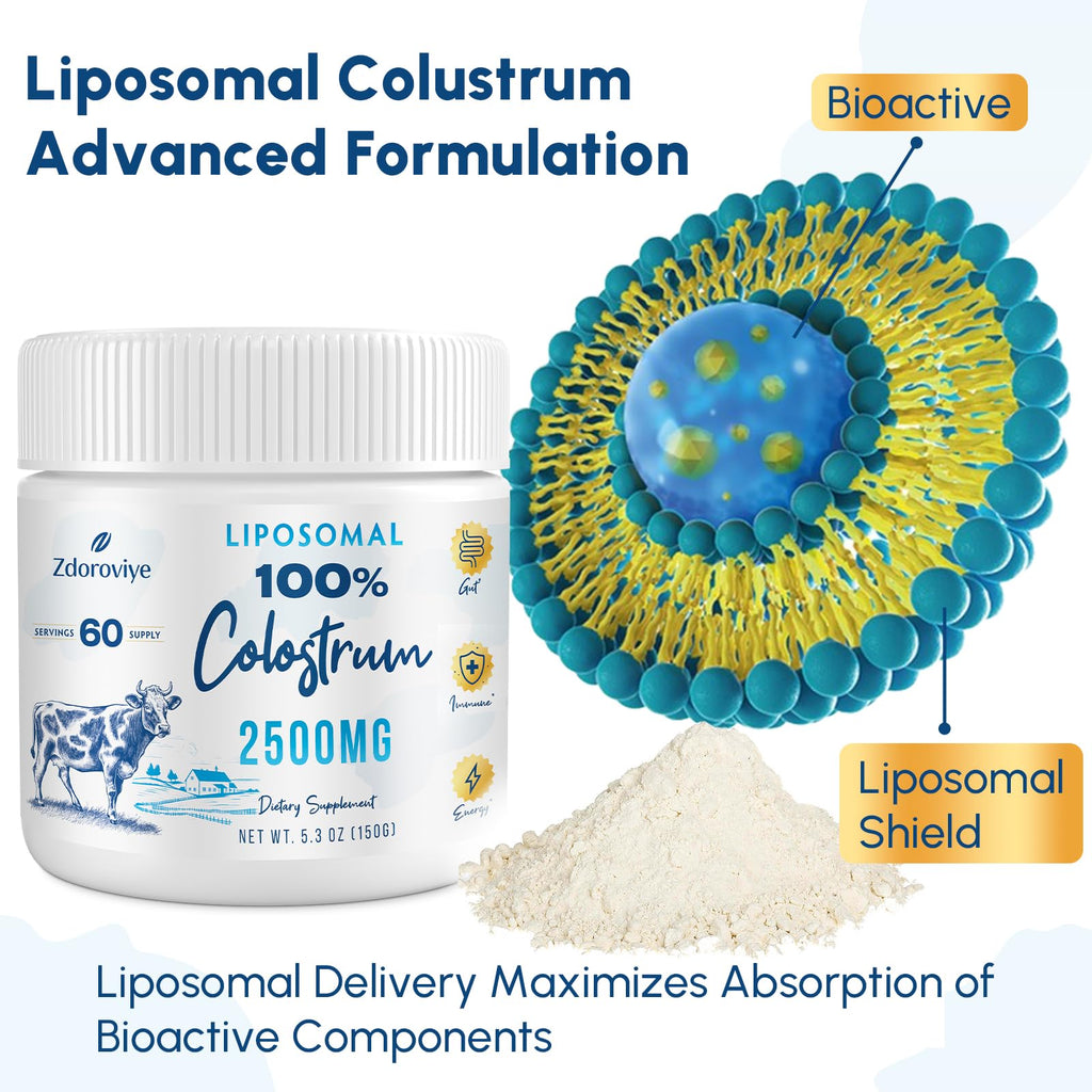 Zdoroviye Liposomal Bovine Colostrum Powder Supplement 2500 mg, Higher Absorption Than Regular Bovine Colostrum (60 Servings) - TrustMedUSA