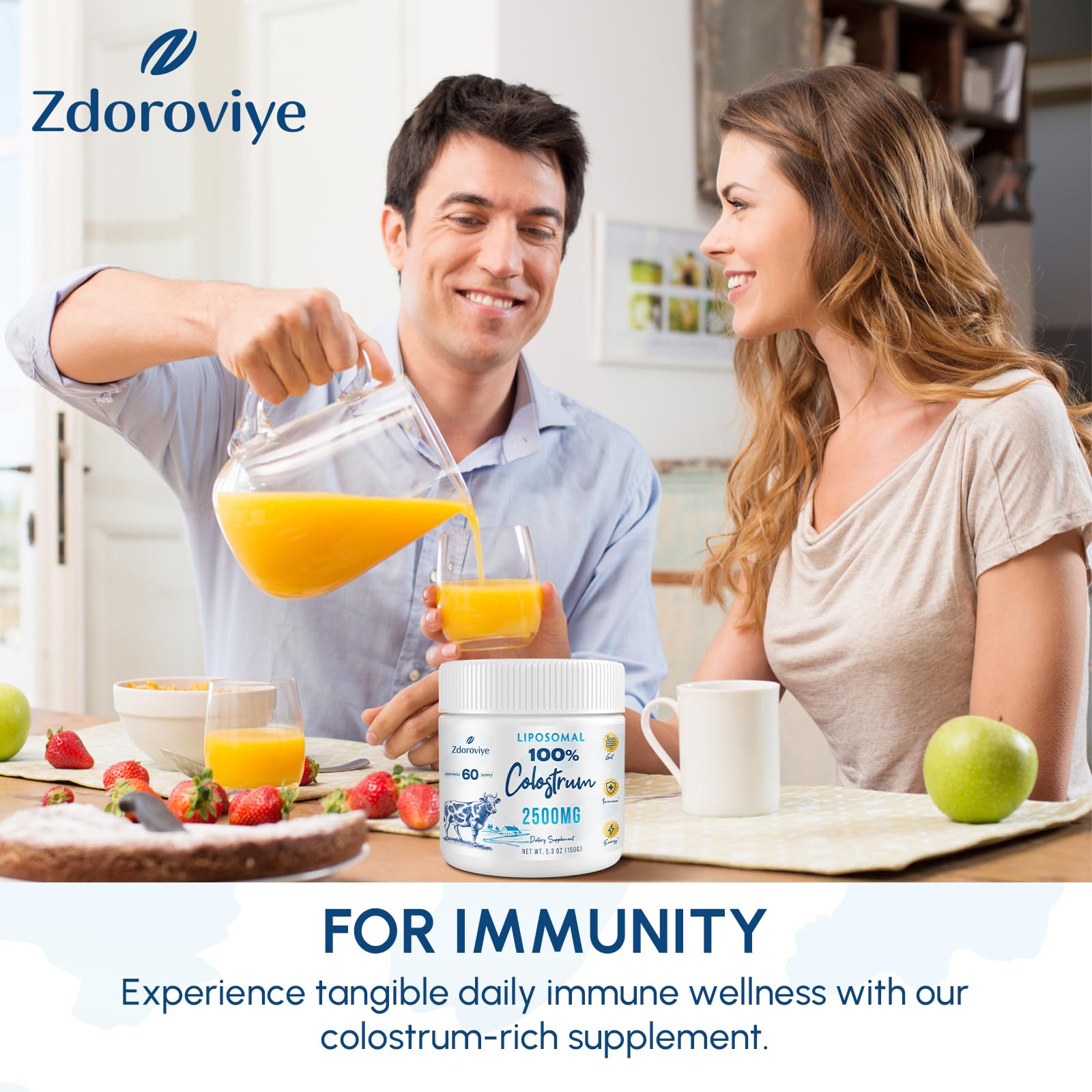 Zdoroviye Liposomal Bovine Colostrum Powder Supplement 2500 mg, Higher Absorption Than Regular Bovine Colostrum (60 Servings) - TrustMedUSA