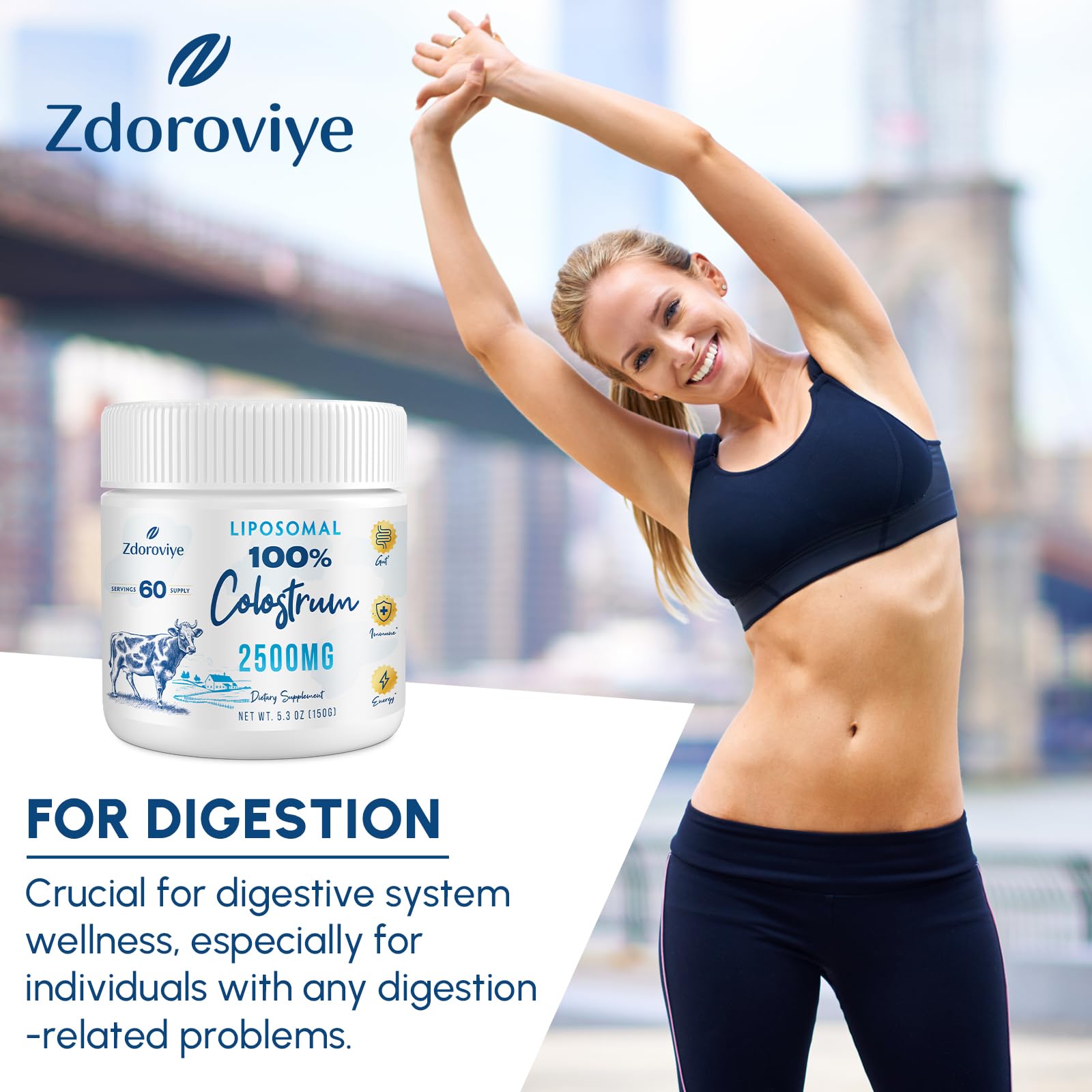 Zdoroviye Liposomal Bovine Colostrum Powder Supplement 2500 mg, Higher Absorption Than Regular Bovine Colostrum (60 Servings) - TrustMedUSA