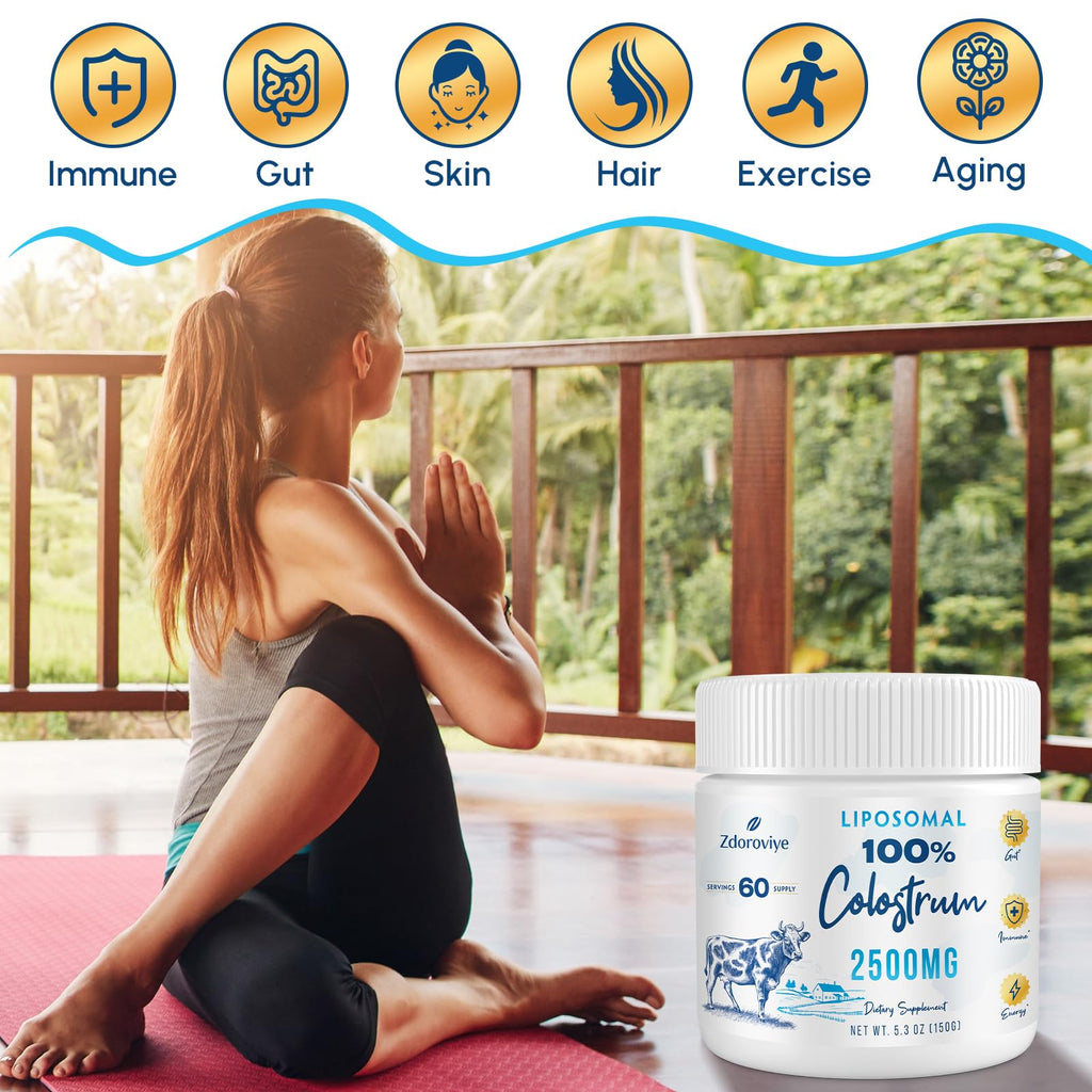 Zdoroviye Liposomal Bovine Colostrum Powder Supplement 2500 mg, Higher Absorption Than Regular Bovine Colostrum (60 Servings) - TrustMedUSA