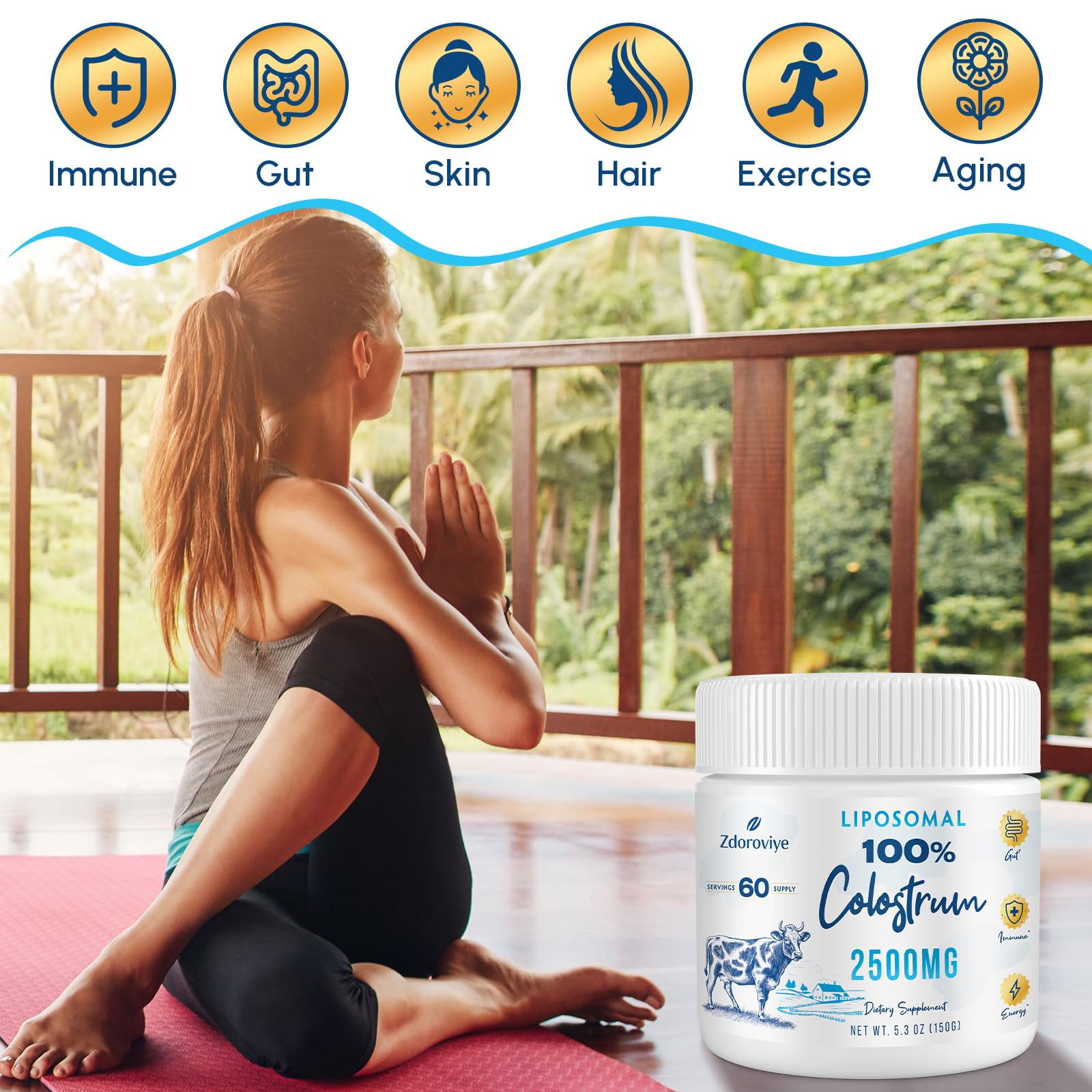 Zdoroviye Liposomal Bovine Colostrum Powder Supplement 2500 mg, Higher Absorption Than Regular Bovine Colostrum (60 Servings) - TrustMedUSA