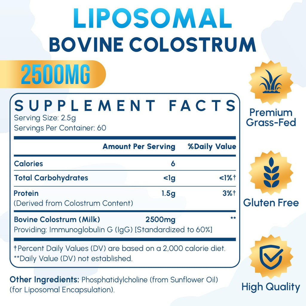 Zdoroviye Liposomal Bovine Colostrum Powder Supplement 2500 mg, Higher Absorption Than Regular Bovine Colostrum (60 Servings) - TrustMedUSA