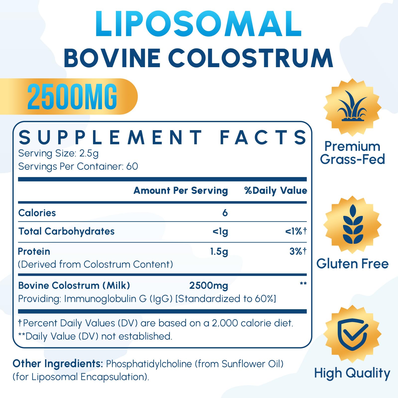 Zdoroviye Liposomal Bovine Colostrum Powder Supplement 2500 mg, Higher Absorption Than Regular Bovine Colostrum (60 Servings) - TrustMedUSA