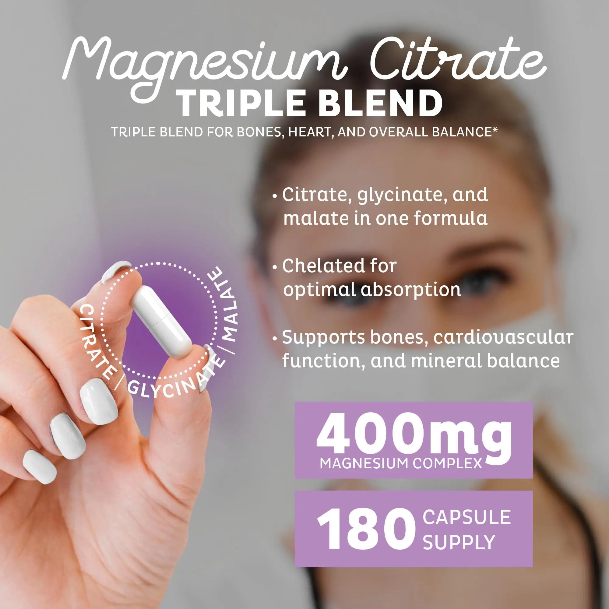 Zeal Naturals Triple Magnesium Complex Supplement - Glycinate, Malate, Citrate | 400mg, 180 Capsules | High Absorption Chelated Magnesium for Sleep, Mood, Muscle Recovery, Relaxation - TrustMedUSA