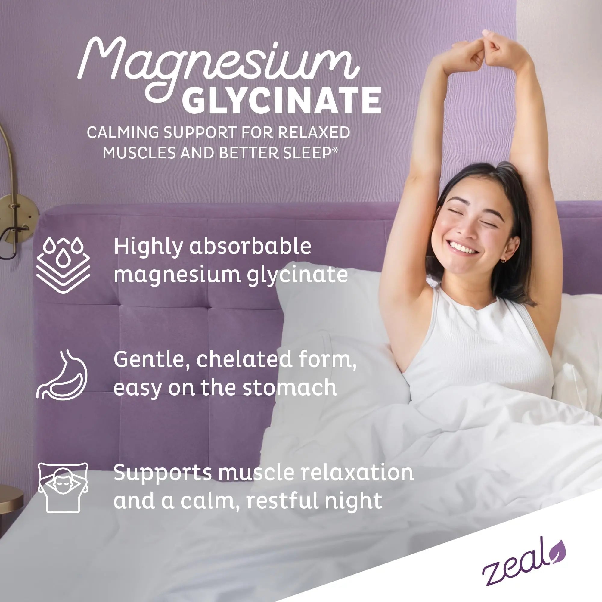 Zeal Naturals Triple Magnesium Complex Supplement - Glycinate, Malate, Citrate | 400mg, 180 Capsules | High Absorption Chelated Magnesium for Sleep, Mood, Muscle Recovery, Relaxation - TrustMedUSA
