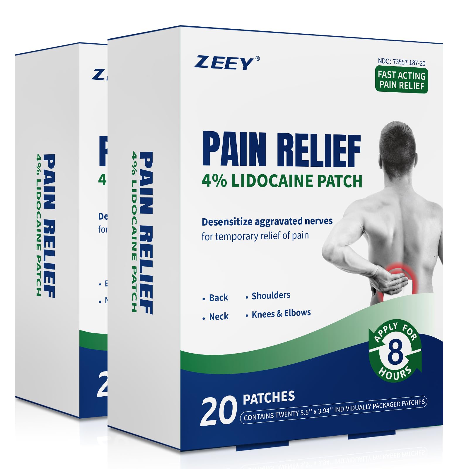 ZEEY 4% Lidocaine Pain Relief Patches, Maximum Strength OTC, for Back, Knee, Neck, Shoulders, Joints, Muscle Soreness, Fast Acting, Topical Anesthetic, Large Gel Patch, 5.5" x 3.94", 40Ct - TrustMedUSA