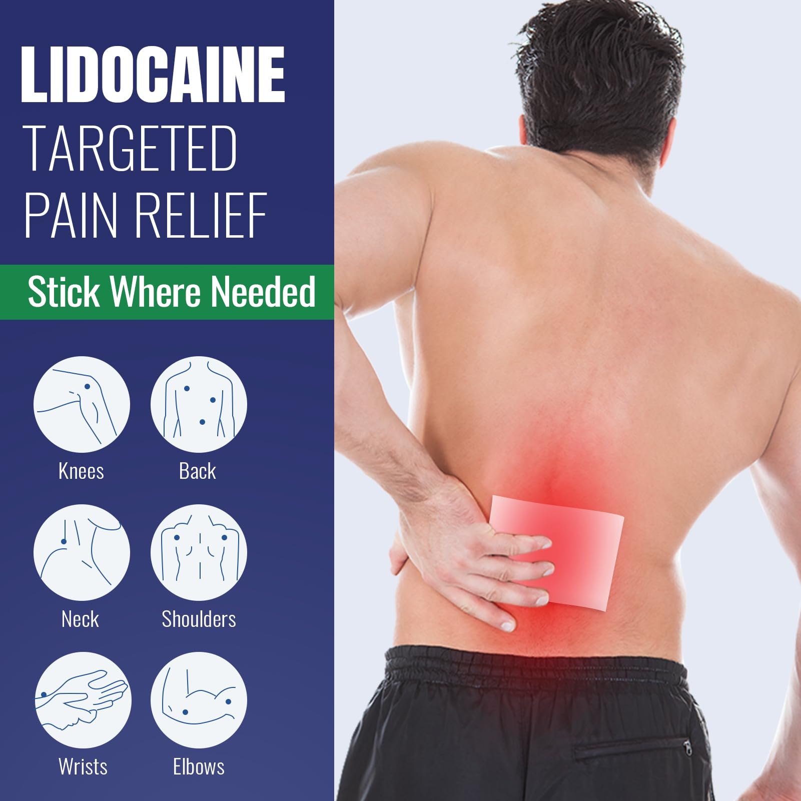 ZEEY 4% Lidocaine Pain Relief Patches, Maximum Strength OTC, for Back, Knee, Neck, Shoulders, Joints, Muscle Soreness, Fast Acting, Topical Anesthetic, Large Gel Patch, 5.5" x 3.94", 40Ct - TrustMedUSA