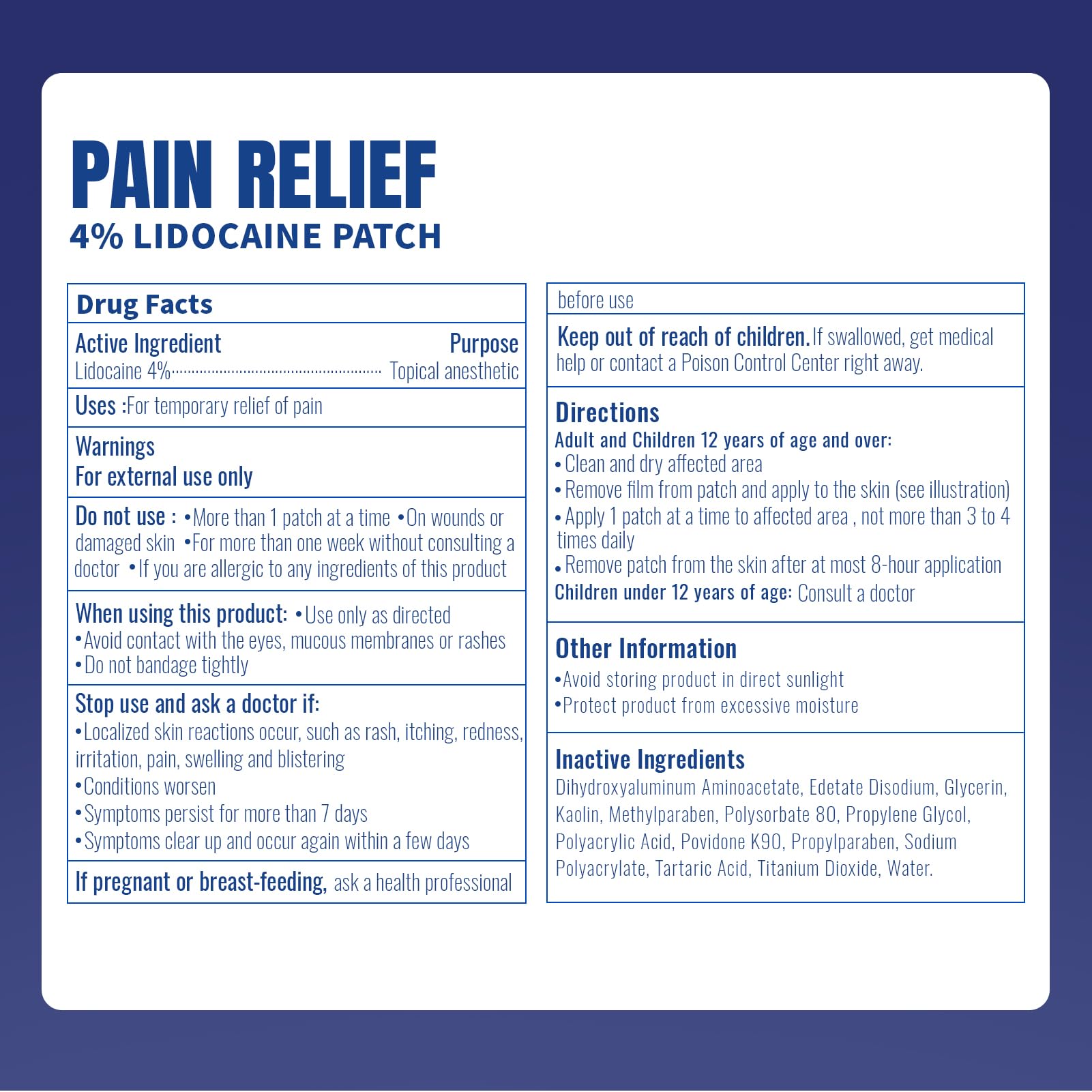 ZEEY 4% Lidocaine Pain Relief Patches, Maximum Strength OTC, for Back, Knee, Neck, Shoulders, Joints, Muscle Soreness, Fast Acting, Topical Anesthetic, Large Gel Patch, 5.5" x 3.94", 40Ct - TrustMedUSA
