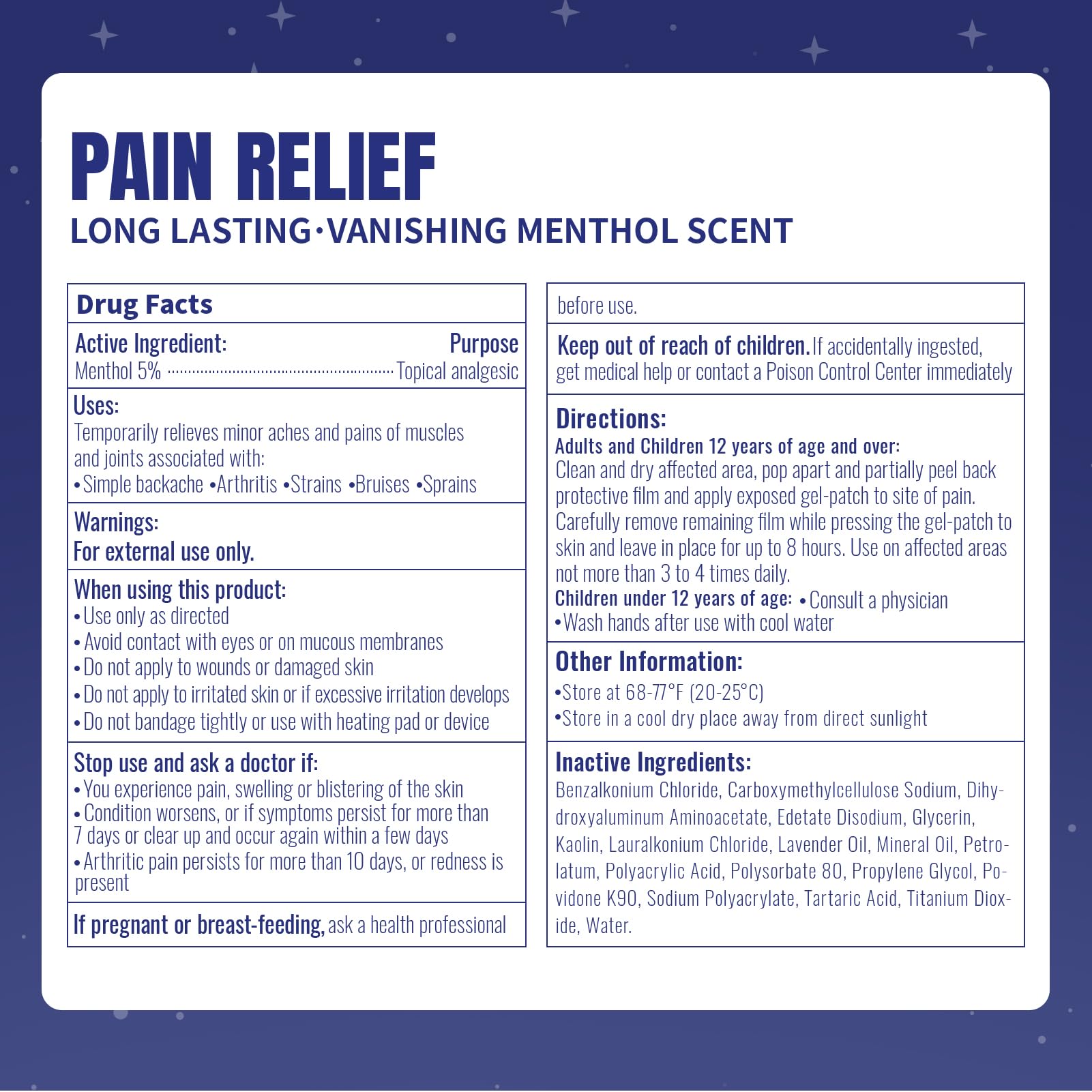 ZEEY 5% Menthol Overnight Pain Relief Patches, French Lavender Oil Pain Patch for Back, Knee, Neck, Shoulders, Joints, Muscle Soreness, Fast Acting, Topical Analgesic, Gel Patch, 3.94" x 2.76", 5Ct - TrustMedUSA