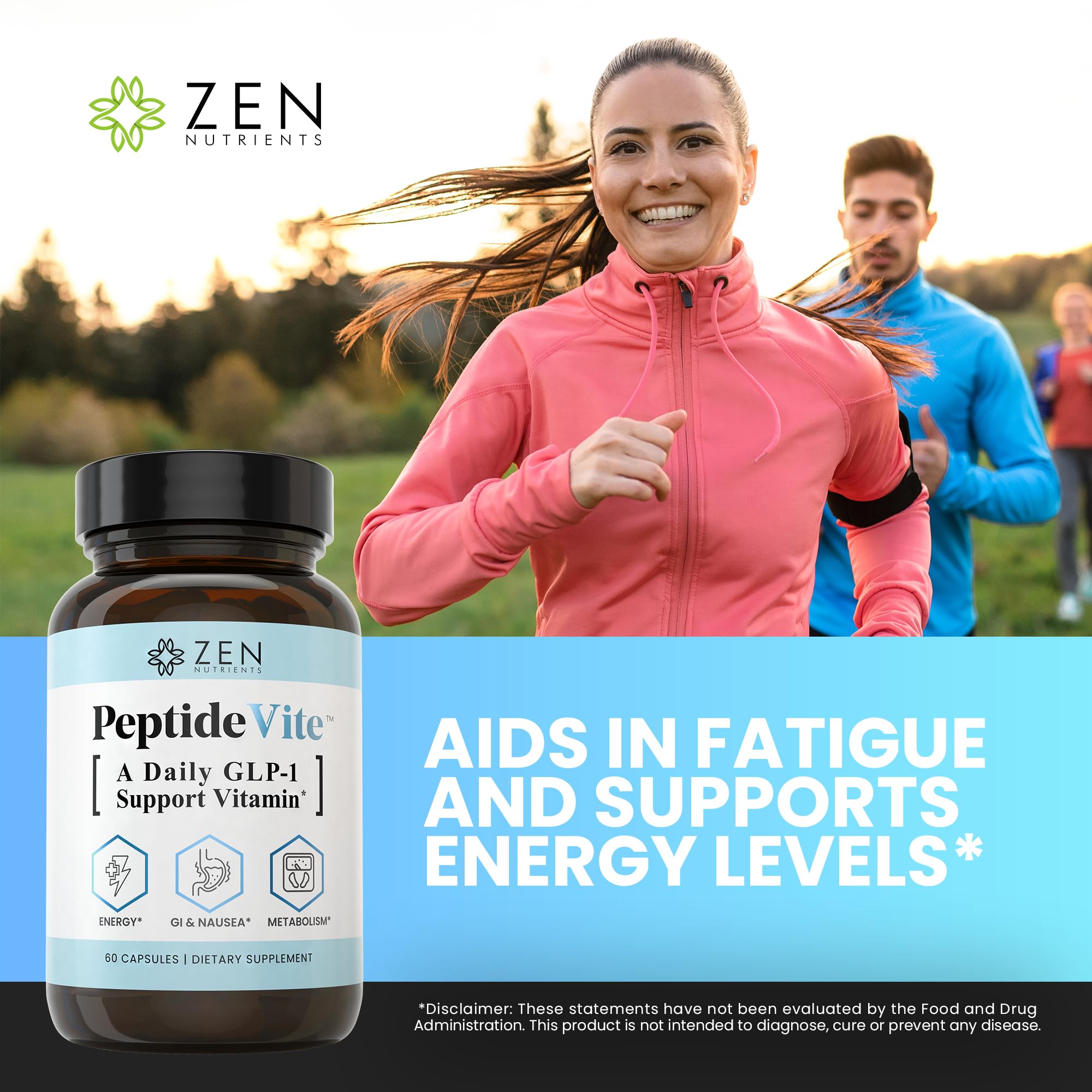 Zen Nutrients PeptideVite GLP-1 Support Vitamin for Gut Health with Probiotics, Bromelain, Chromium Picolinate & Organic Ginger (60 Capsules) - TrustMedUSA