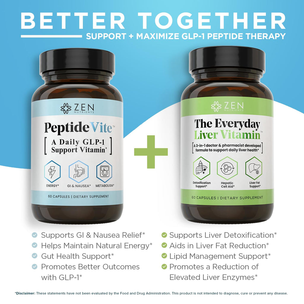 Zen Nutrients PeptideVite GLP-1 Support Vitamin for Gut Health with Probiotics, Bromelain, Chromium Picolinate & Organic Ginger (60 Capsules) - TrustMedUSA