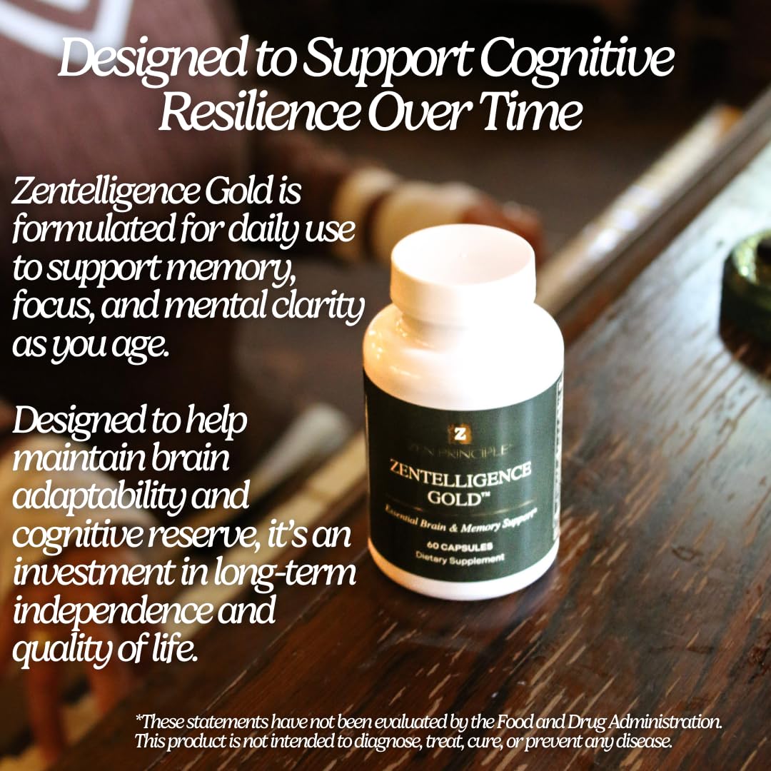 Zen Principle Zentelligence™ Gold Brain Supplement – Memory, Focus & Mental Clarity. Premium Cognitive Support for Adults 40+ with Magnesium, Vitamin D3, CoQ10, Vitamin B12 & L-Theanine. 60 Capsules - TrustMedUSA