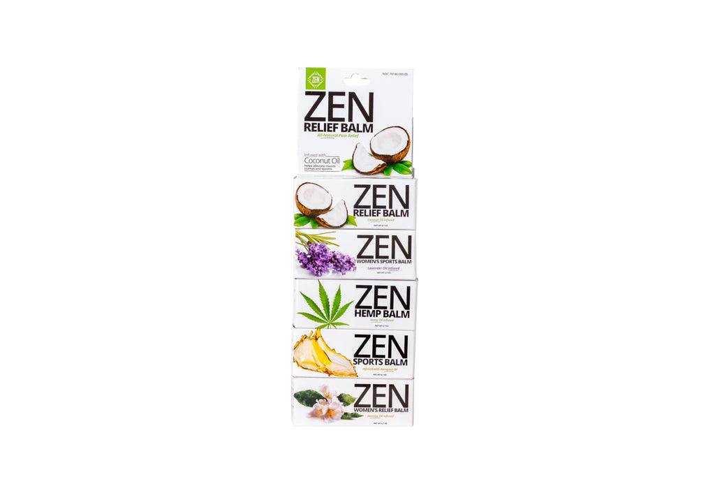 ZEN Variety Pack – Plant-Based Topical Balm Collection – Includes Relief, Sports, Women’s Sports, Women’s Relief & Hemp – 0.7 oz Each – TrustedByLegends - TrustMedUSA