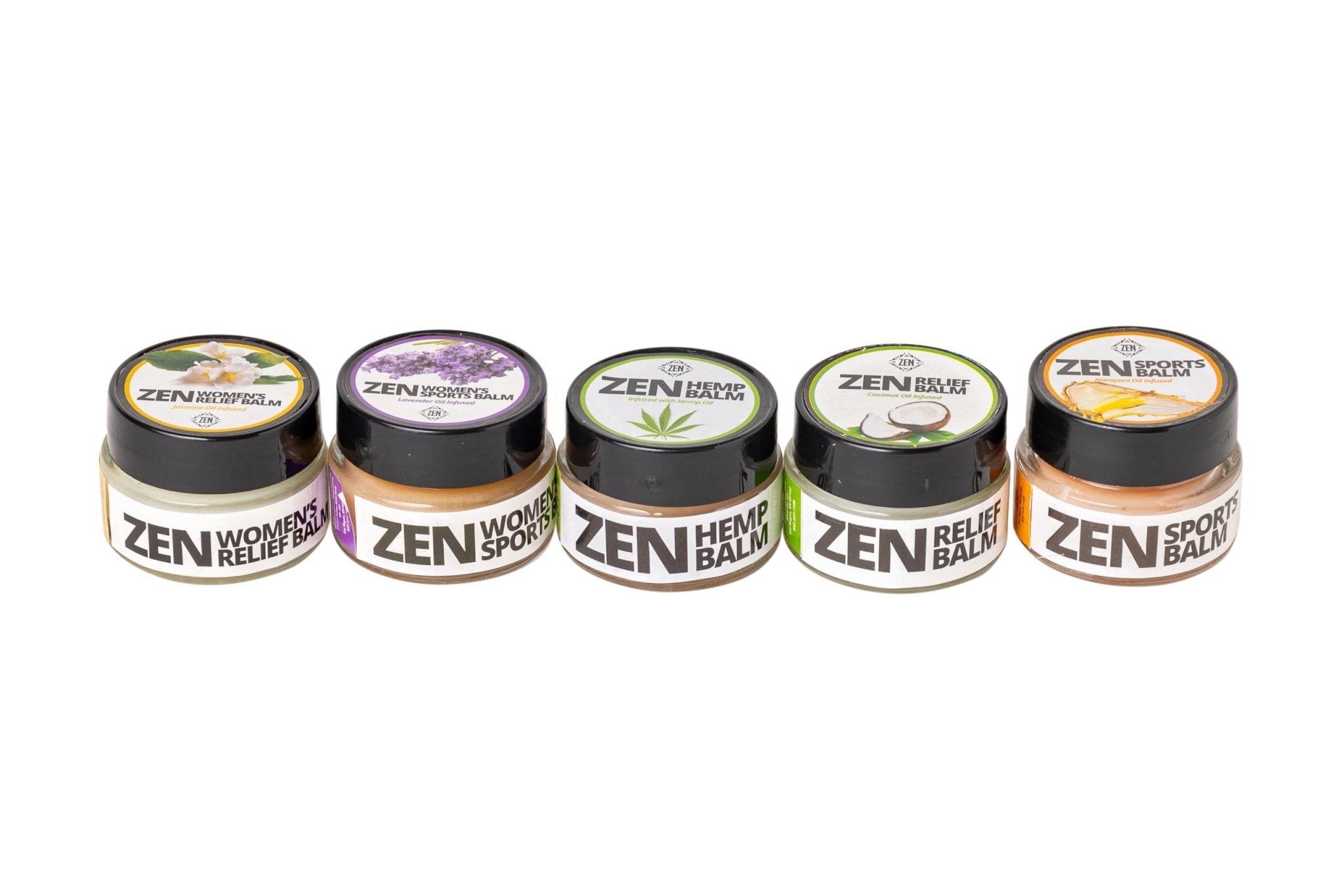ZEN Variety Pack – Plant-Based Topical Balm Collection – Includes Relief, Sports, Women’s Sports, Women’s Relief & Hemp – 0.7 oz Each – TrustedByLegends - TrustMedUSA