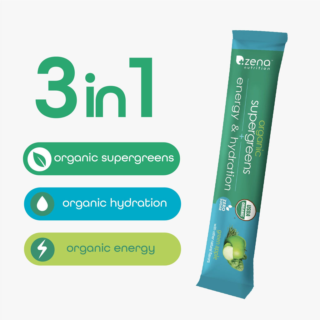 Zena Nutrition Organic Super Greens Energy & Hydration Powder, 70+ Superfoods, 0 Sugar, 5G Fiber, Spirulina, Chlorella, Prebiotics/Probiotics, Natural Caffeine + Electrolytes, 40 Drink Mix Packets - TrustMedUSA