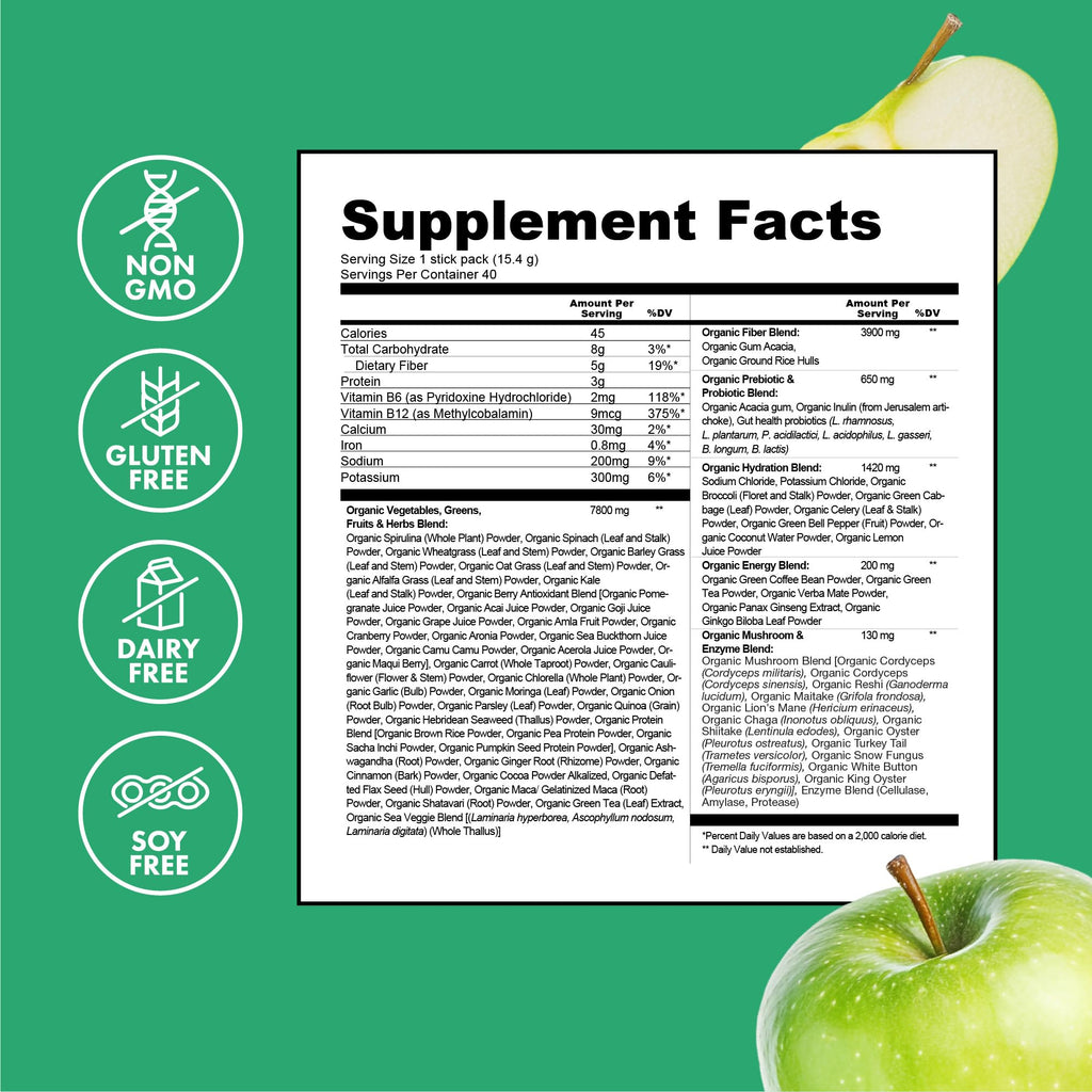 Zena Nutrition Organic Super Greens Energy & Hydration Powder, 70+ Superfoods, 0 Sugar, 5G Fiber, Spirulina, Chlorella, Prebiotics/Probiotics, Natural Caffeine + Electrolytes, 40 Drink Mix Packets - TrustMedUSA
