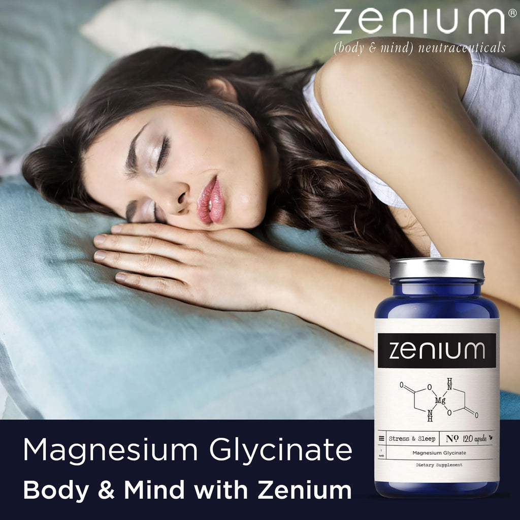 Zenium - Magnesium Glycinate for Sleep, Chelated, 600mg per Serving, 120 Capsules | High Absorption | Relieve Tension, Worry, Nervousness | Calm The Mind & Body | Ayurvedic | Natural Relief Supplement - TrustMedUSA