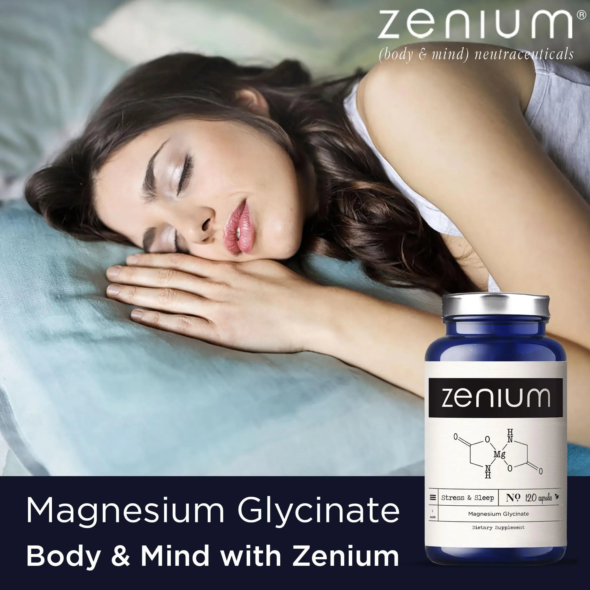 Zenium - Magnesium Glycinate for Sleep, Chelated, 600mg per Serving, 120 Capsules | High Absorption | Relieve Tension, Worry, Nervousness | Calm The Mind & Body | Ayurvedic | Natural Relief Supplement - TrustMedUSA