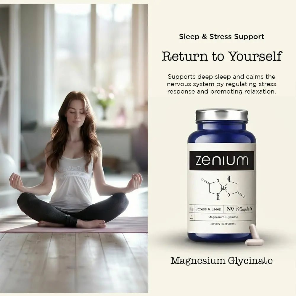 Zenium - Magnesium Glycinate for Sleep, Chelated, 600mg per Serving, 120 Capsules | High Absorption | Relieve Tension, Worry, Nervousness | Calm The Mind & Body | Ayurvedic | Natural Relief Supplement - TrustMedUSA