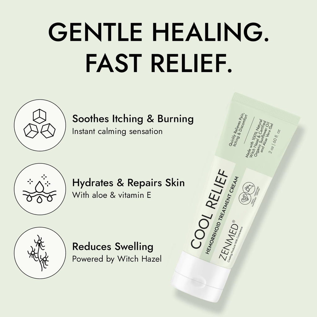 ZENMED Cool Relief - 2 oz Natural Herbal Cream with Organic Ingredients of Hemorrhoids Formula - TrustMedUSA