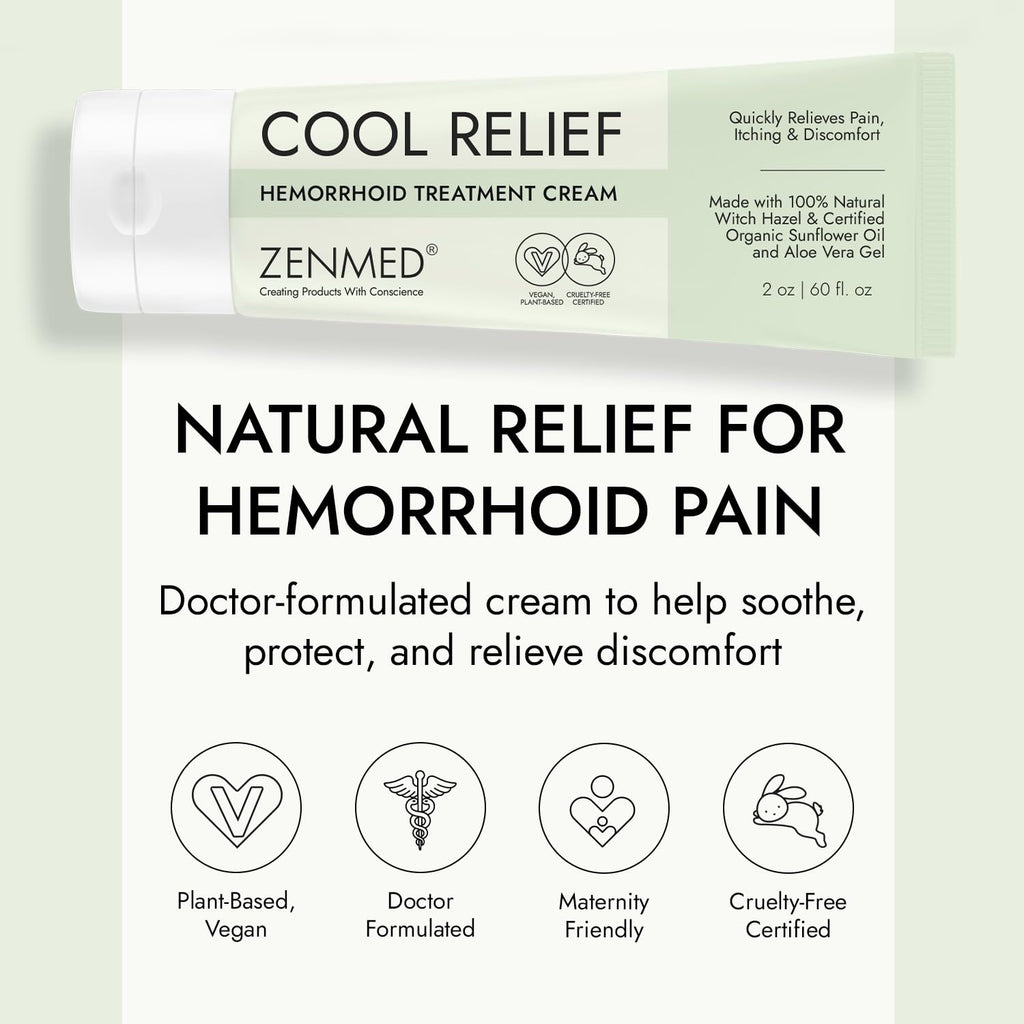 ZENMED Cool Relief - 2 oz Natural Herbal Cream with Organic Ingredients of Hemorrhoids Formula - TrustMedUSA
