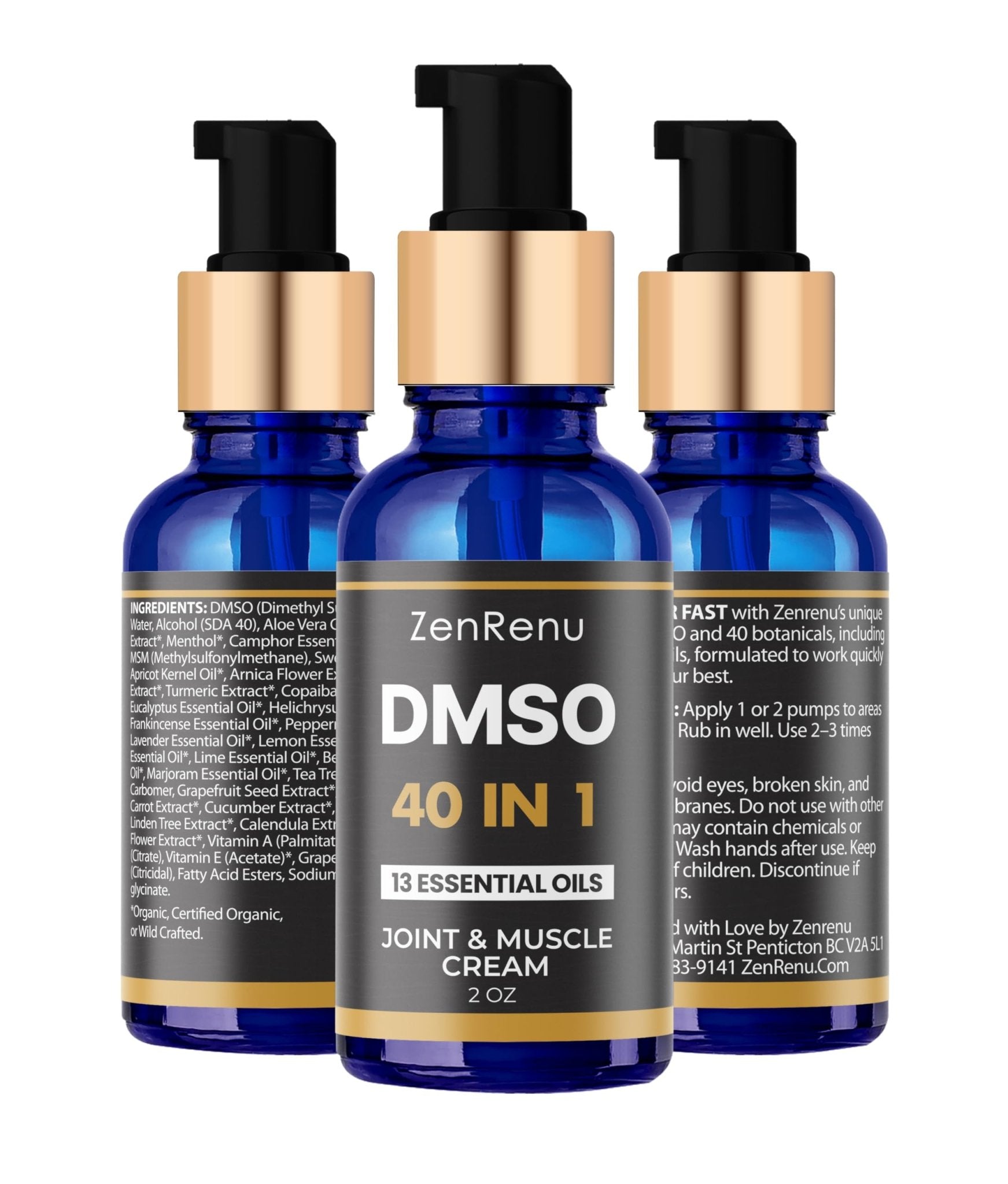 Zenrenu DMSO Cream 99.995% Pure Pharmaceutical Grade - 40-in-1 Advanced Formula -12 Essential Oils, Arnica, Aloe Vera, MSM - Fast-Absorbing Cream – 2 oz Glass Pump Bottle – Made in USA - TrustMedUSA