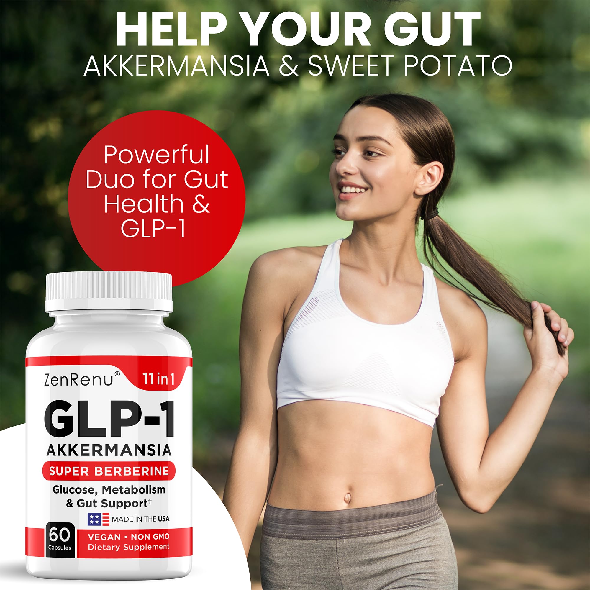 Zenrenu GLP-1 Supplement for Women - Natural Metabolism, Appetite & Craving Support – Super Berberine, Cinnamon,Akkermansia Probiotic,11-in-1 Gut Support - GLP Activate -60 Vegan Caps - TrustMedUSA