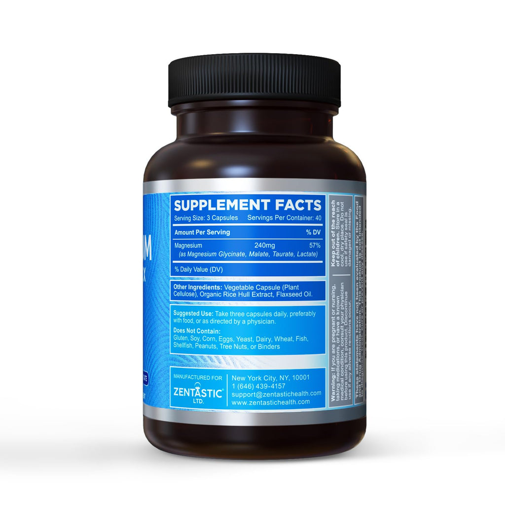 Zentastic Magnesium Complex 4-in-1 Supplement – Magnesium Glycinate, Malate, Taurate & Lactate – Chelated High Absorption for Nerves, - TrustMedUSA