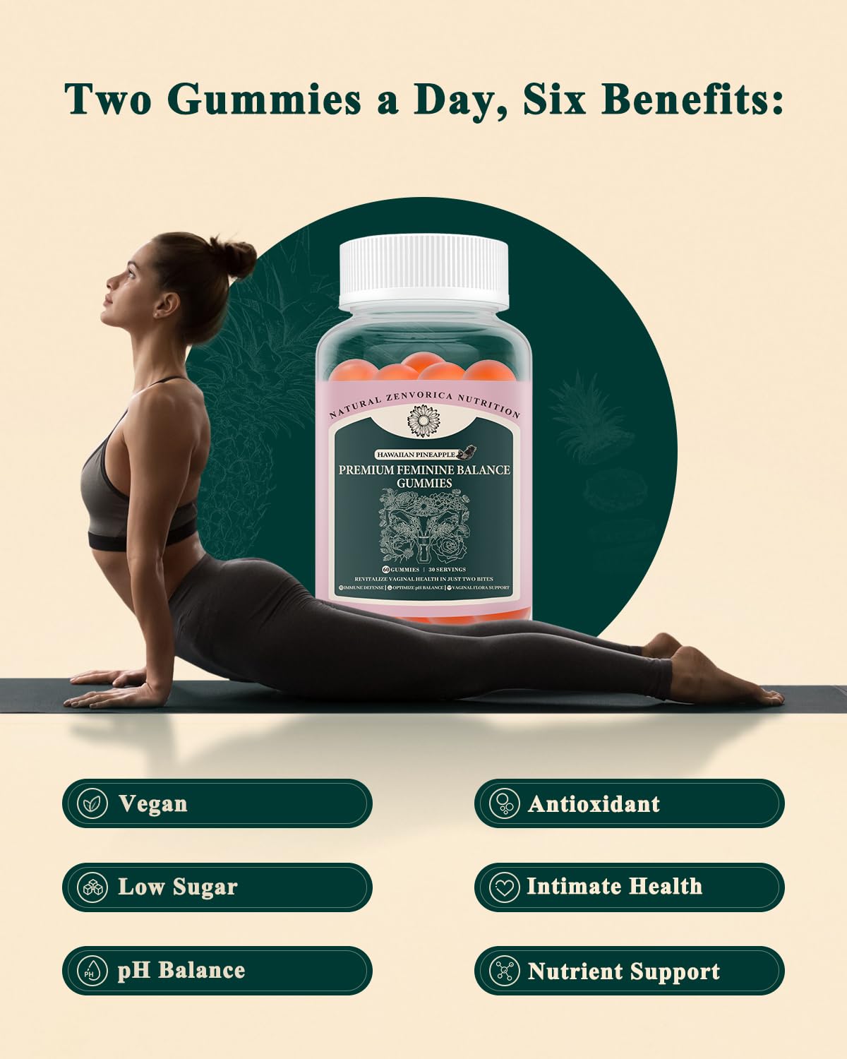 Zenvorica Premium Feminine Balance Gummies for Women - Hawaiian Pineapple pH Balance Probiotic Gummies for Odor and Flora Wellness, Immune Support, Vegan, 60 Count - TrustMedUSA