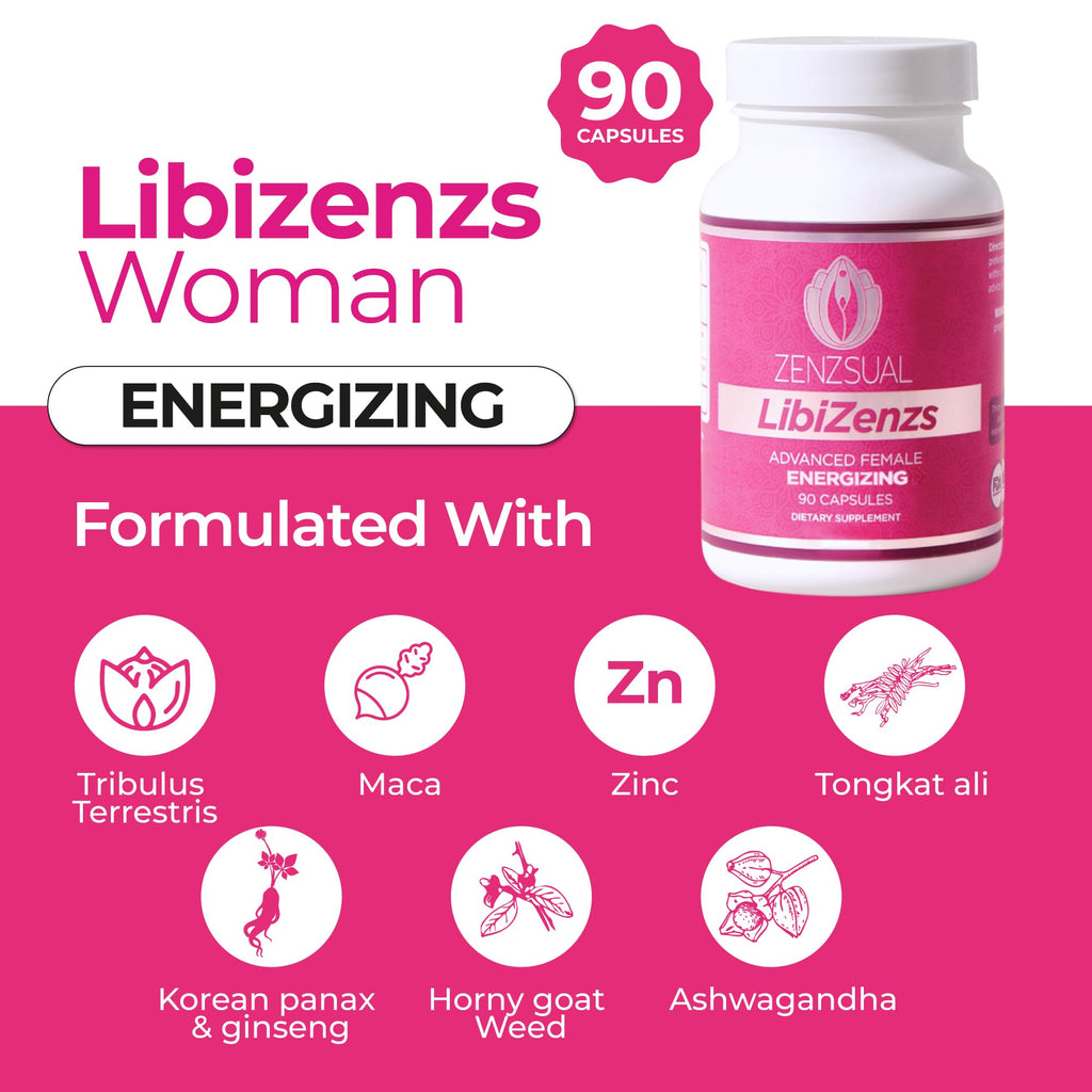 ZENZSUAL Libizenzs – Plant-Based Energy Support Supplement for Women – Caffeine-Free with Maca Root, Ashwagandha & Ginseng – Supports Daily Stamina, Focus & Well-Being – 90 Vegan Capsules - TrustMedUSA