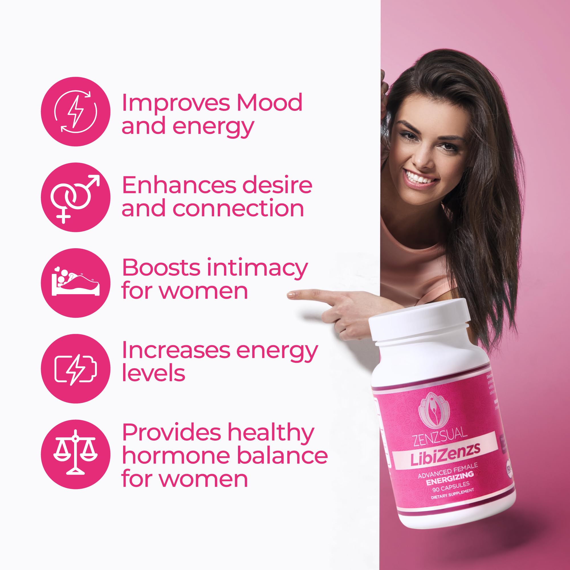 ZENZSUAL Libizenzs – Plant-Based Energy Support Supplement for Women – Caffeine-Free with Maca Root, Ashwagandha & Ginseng – Supports Daily Stamina, Focus & Well-Being – 90 Vegan Capsules - TrustMedUSA