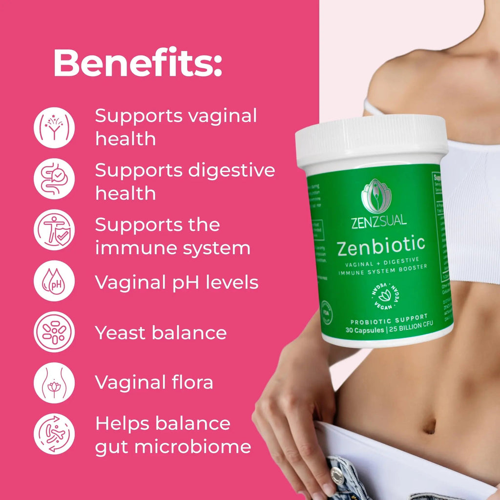 ZENZSUAL Zenbiotic Probiotics Support for Women – 25 Billion CFU, Vaginal Health & pH Balance Support, Odor & Yeast Control, Gut & Digestive Health, Urinary Comfort, Hormone Balance, 30 Vegan Capsules - TrustMedUSA
