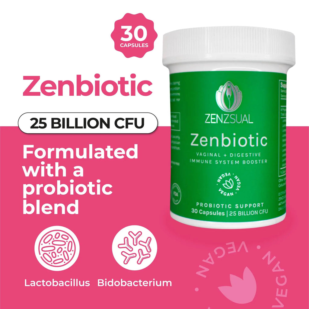 ZENZSUAL Zenbiotic Probiotics Support for Women – 25 Billion CFU, Vaginal Health & pH Balance Support, Odor & Yeast Control, Gut & Digestive Health, Urinary Comfort, Hormone Balance, 30 Vegan Capsules - TrustMedUSA