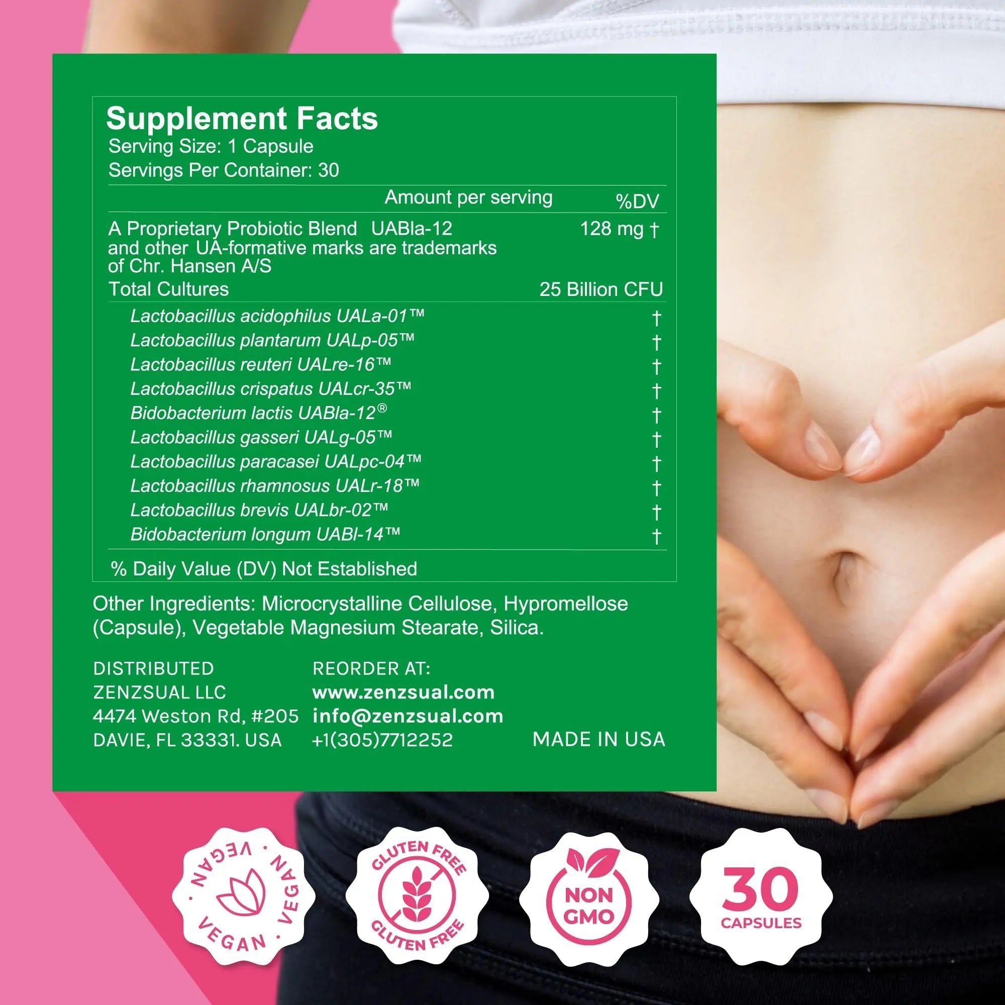 ZENZSUAL Zenbiotic Probiotics Support for Women – 25 Billion CFU, Vaginal Health & pH Balance Support, Odor & Yeast Control, Gut & Digestive Health, Urinary Comfort, Hormone Balance, 30 Vegan Capsules - TrustMedUSA
