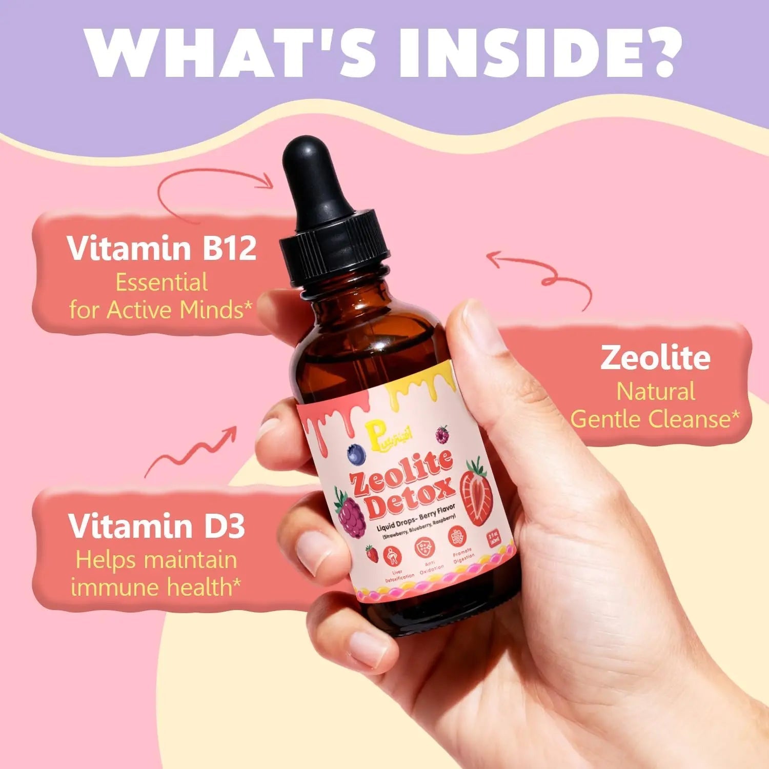 Zeolite Detox Drops for Kids & Kidney Cleanse Drops for Adults - Liquid Supplement Duo with Vitamins C B12 D3, Cranberry, Chanca Piedra, Milk Thistle & Herbal Blend - Mixed Berry & Cranberry Flavor, 6 - TrustMedUSA