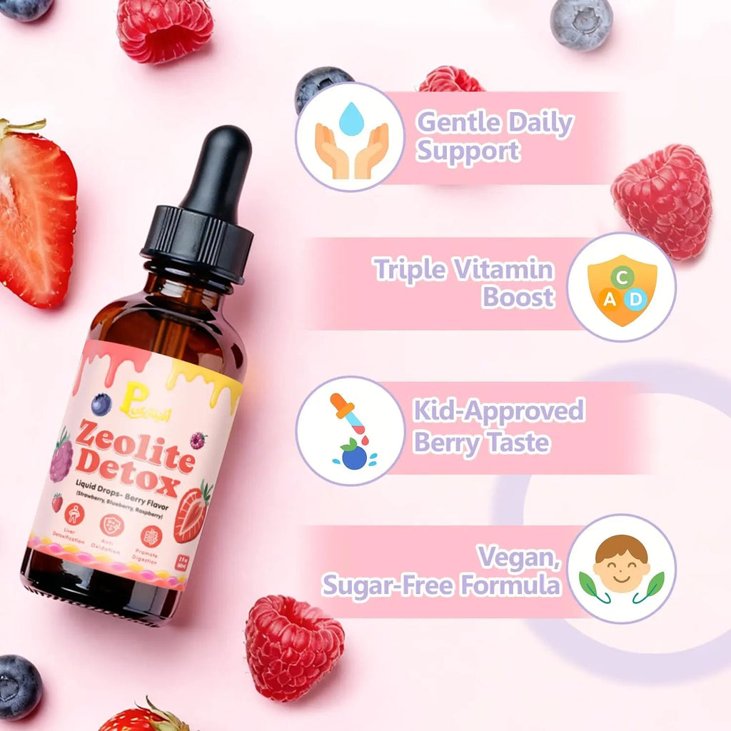 Zeolite Detox Drops for Kids & Kidney Cleanse Drops for Adults - Liquid Supplement Duo with Vitamins C B12 D3, Cranberry, Chanca Piedra, Milk Thistle & Herbal Blend - Mixed Berry & Cranberry Flavor, 6 - TrustMedUSA